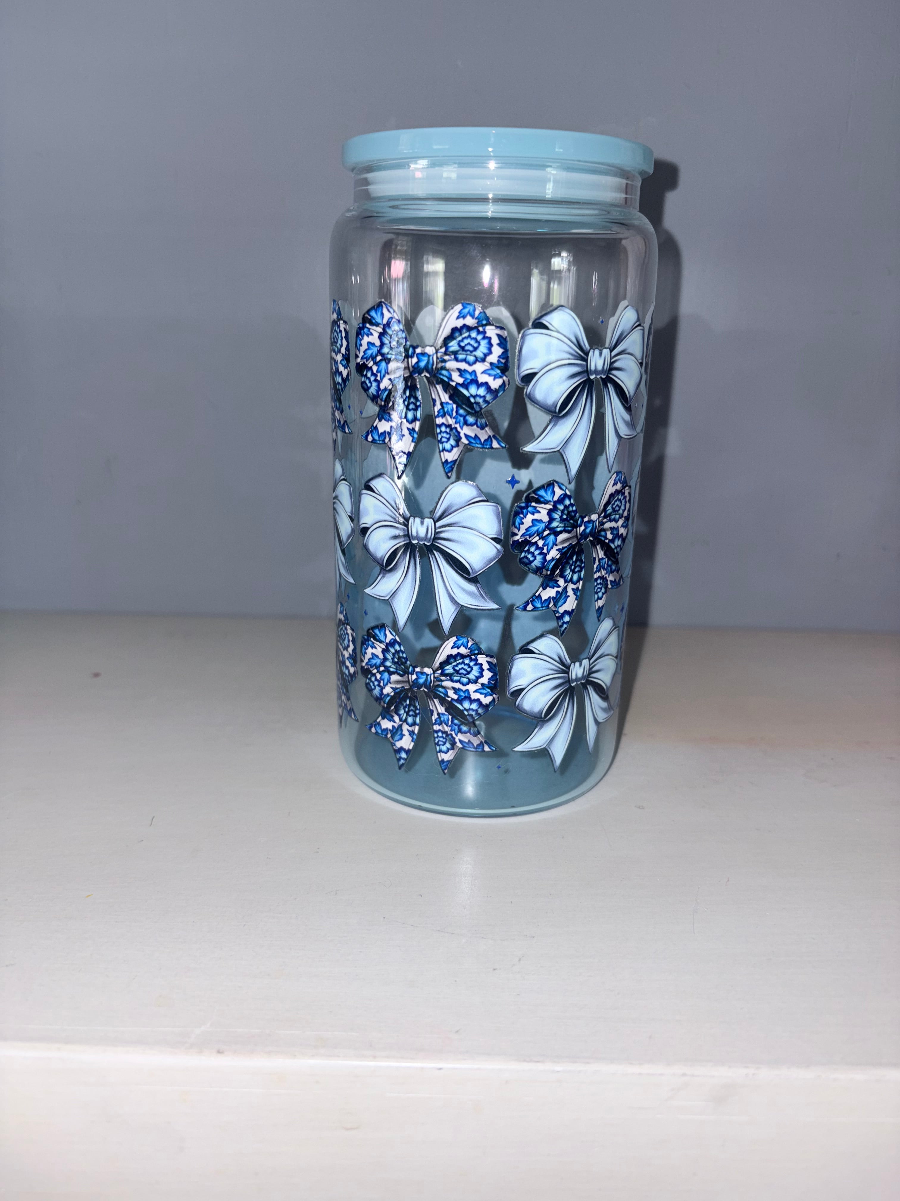 Blue Bow Glass Cup